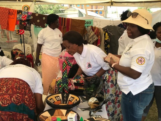 Members making handcrafts from waste